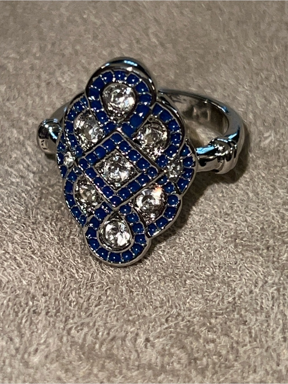 Blue and Silver Floral Pavé Ring
